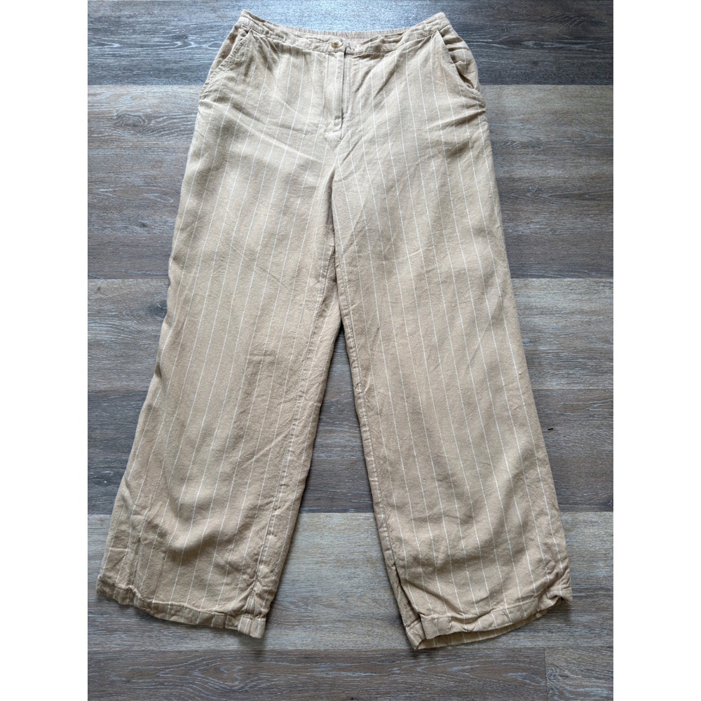 Skies Are Blue Tan Pinstripe Wide Leg Linen Blend Pants Womens Size Medium 73976